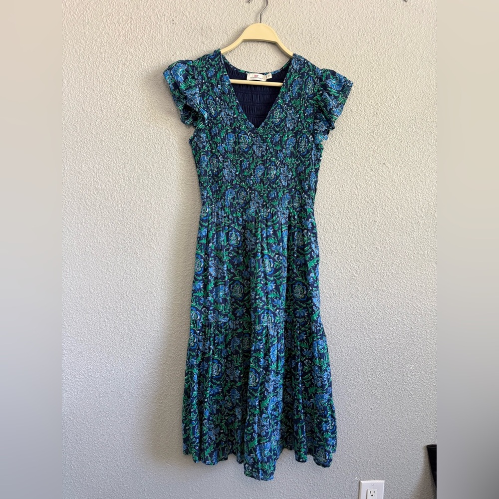 Vineyard Vines Anegada Floral Smocked Midi Dress‎ Size XS